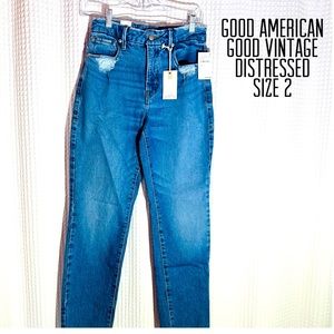 Good American Women indigo straight leg jeans style good vintage distress Sz 2